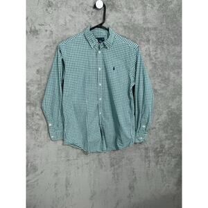 Ralph Lauren Shirt Boys Size 14-16 Blue Green Plaid Preppy Spring